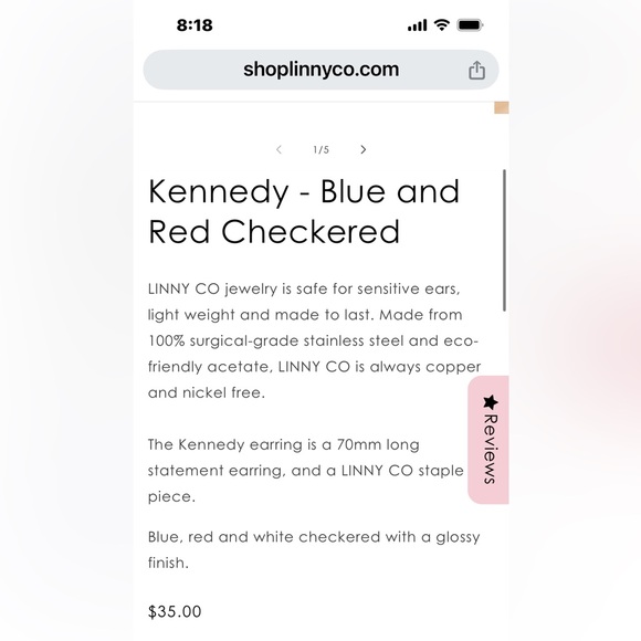 Kennedy-Blue & Red Checkered Earring - Picture 2 of 4